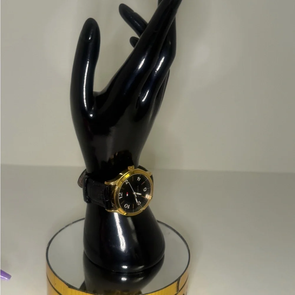 Tommy Hilfiger Black and Gold Timepiece Unisex